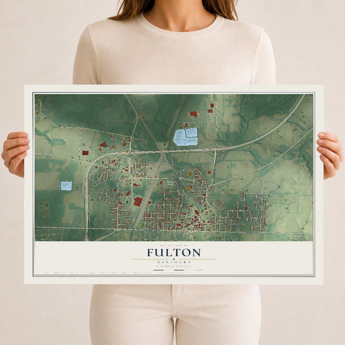 Map of Fulton, Kentucky, 12 x 18 inch unframed archival matte print