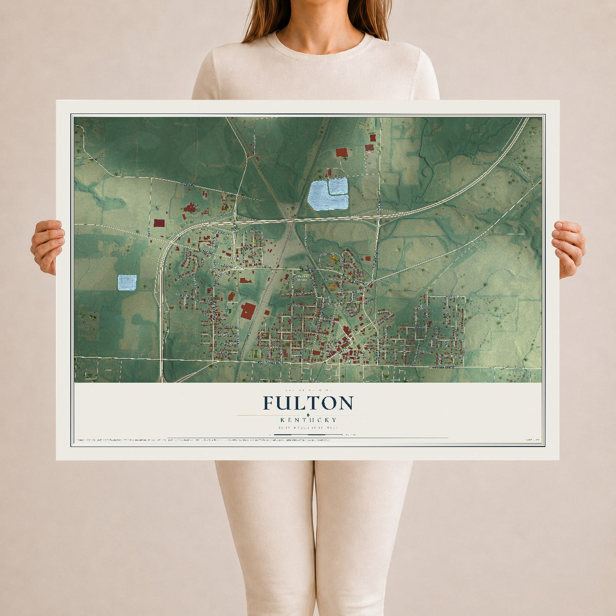 Map of Fulton, Kentucky, 24 x 36 inch unframed archival matte print