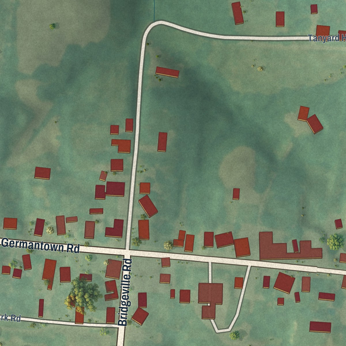 Close-up of the map of Germantown, Kentucky print showing street and building detail