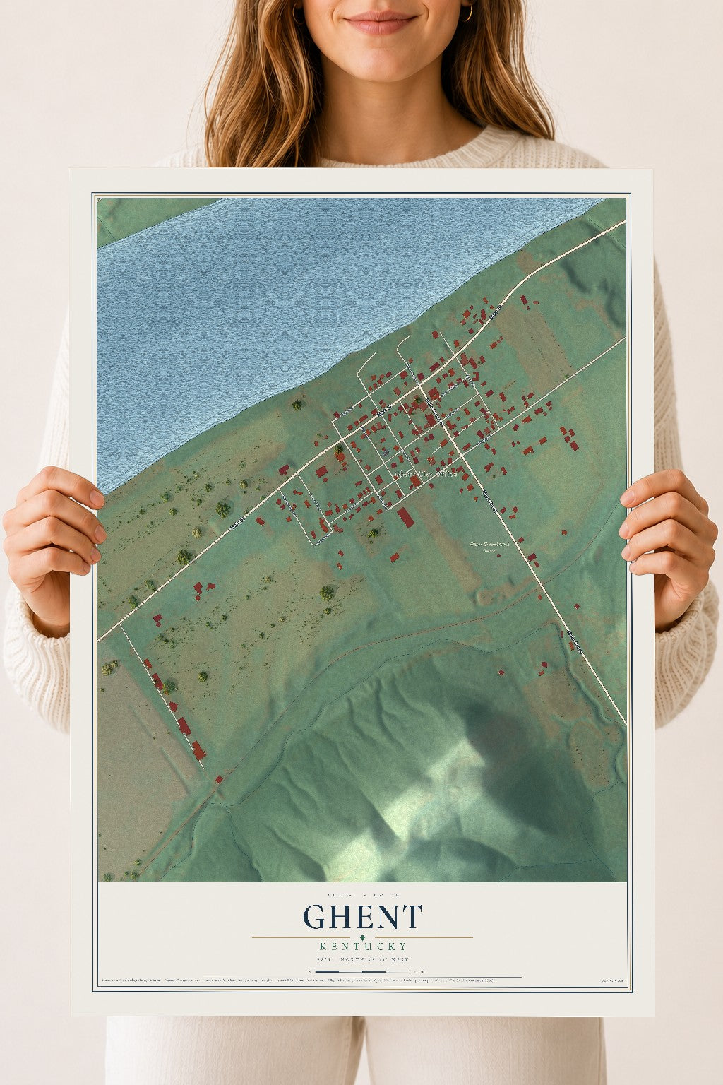 Map of Ghent, Kentucky, 18 x 24 inch unframed archival matte print