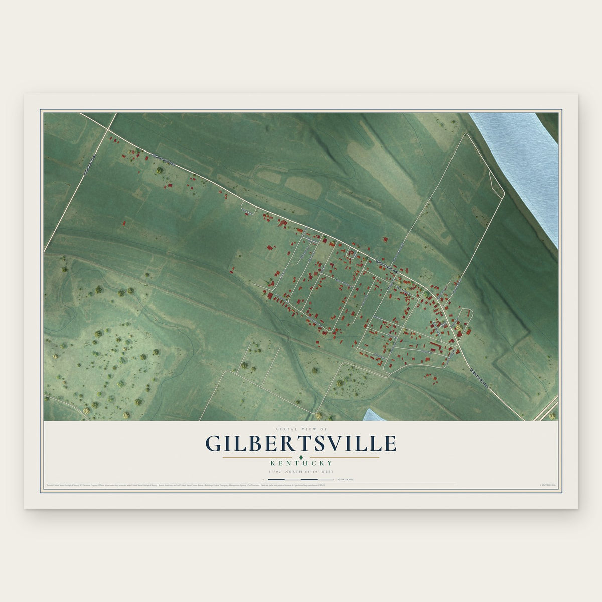 Gilbertsville, Kentucky map print, the full design