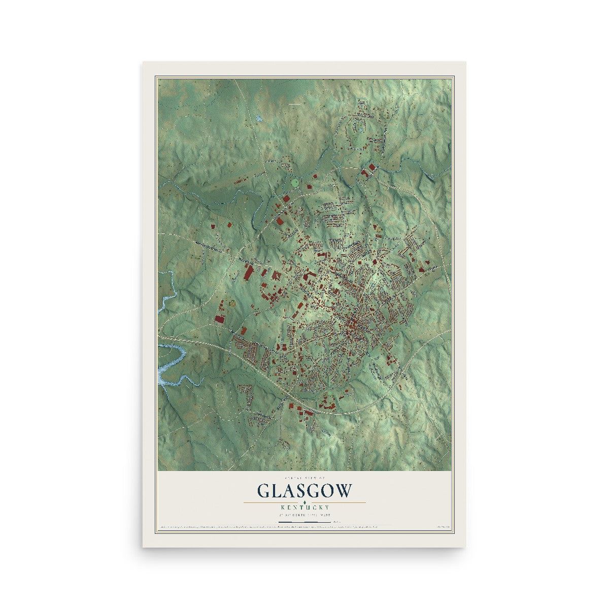 Map of Glasgow, Kentucky, 12 x 18 inch unframed archival matte print