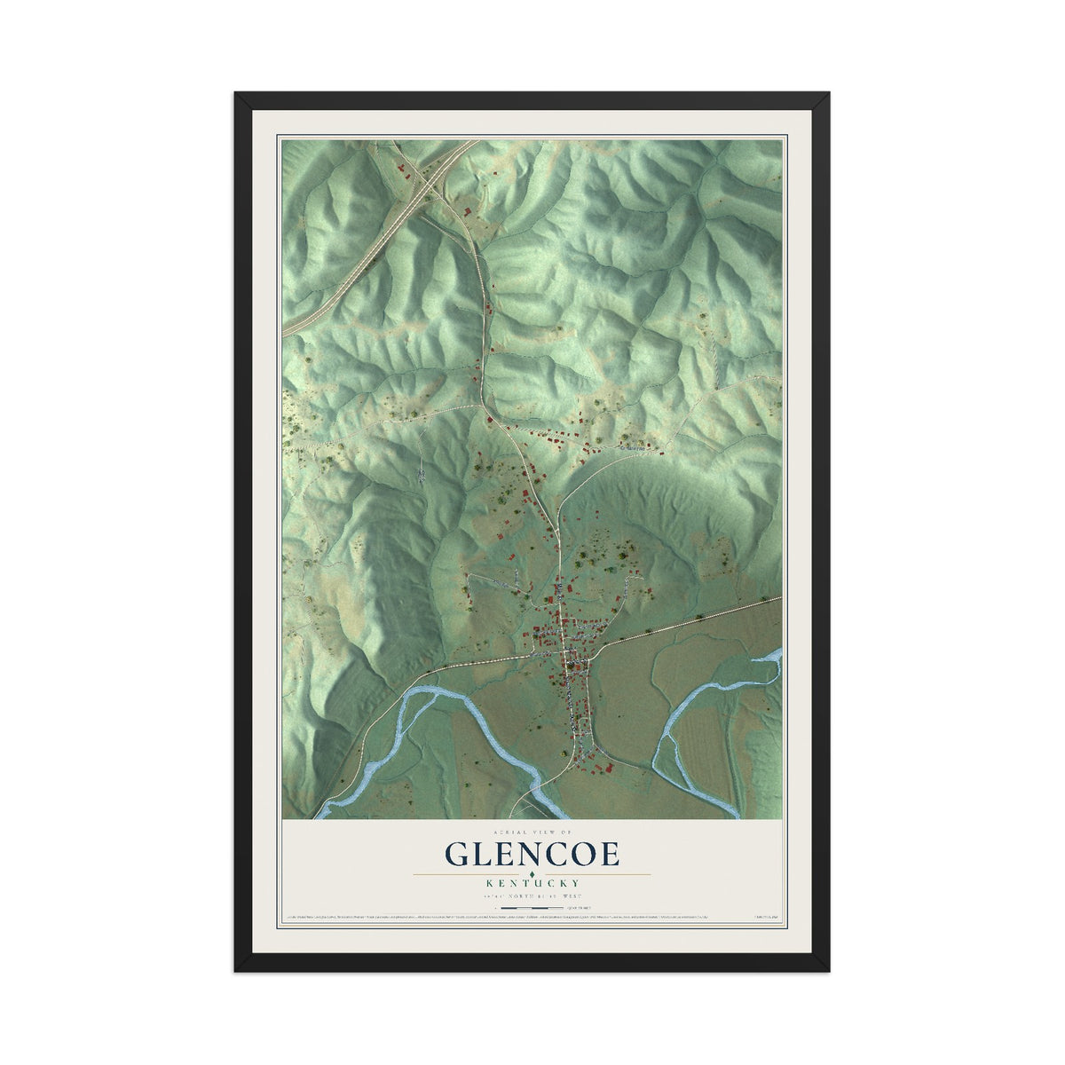 Map of Glencoe, Kentucky, 12 x 18 inch print in a black wood frame