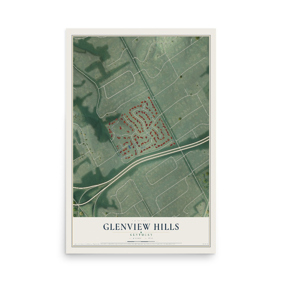 Map of Glenview Hills, Kentucky, 12 x 18 inch unframed archival matte print