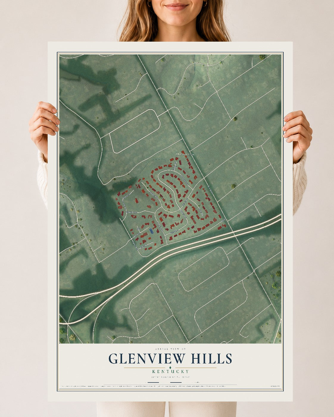 Map of Glenview Hills, Kentucky, 24 x 36 inch unframed archival matte print