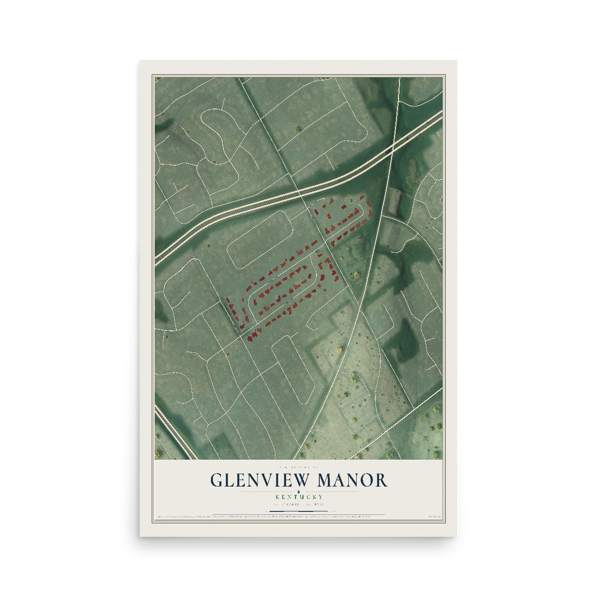 Map of Glenview Manor, Kentucky, 12 x 18 inch unframed archival matte print