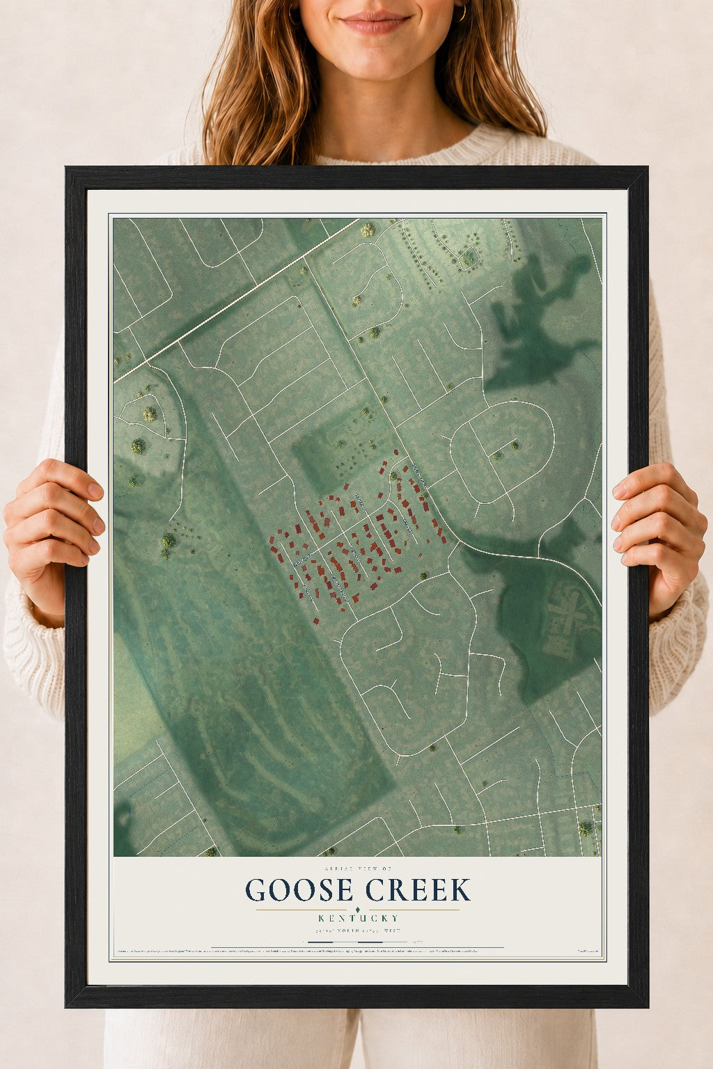 Map of Goose Creek, Kentucky, 18 x 24 inch print in a black wood frame