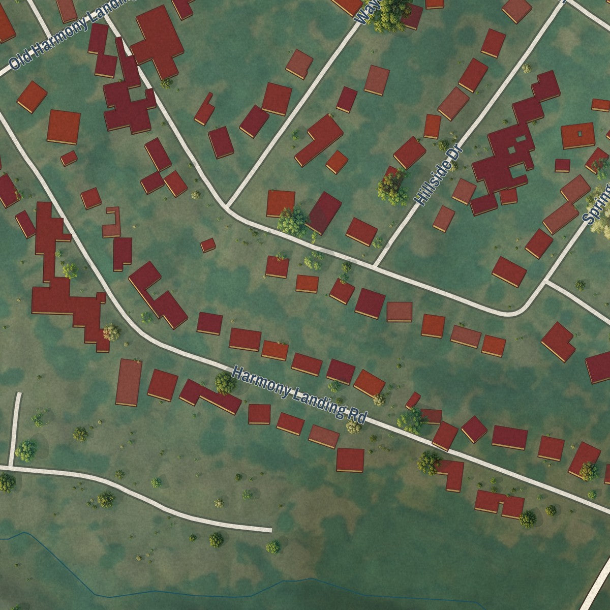 Second close-up of the map of Goshen, Kentucky print showing more streets and buildings