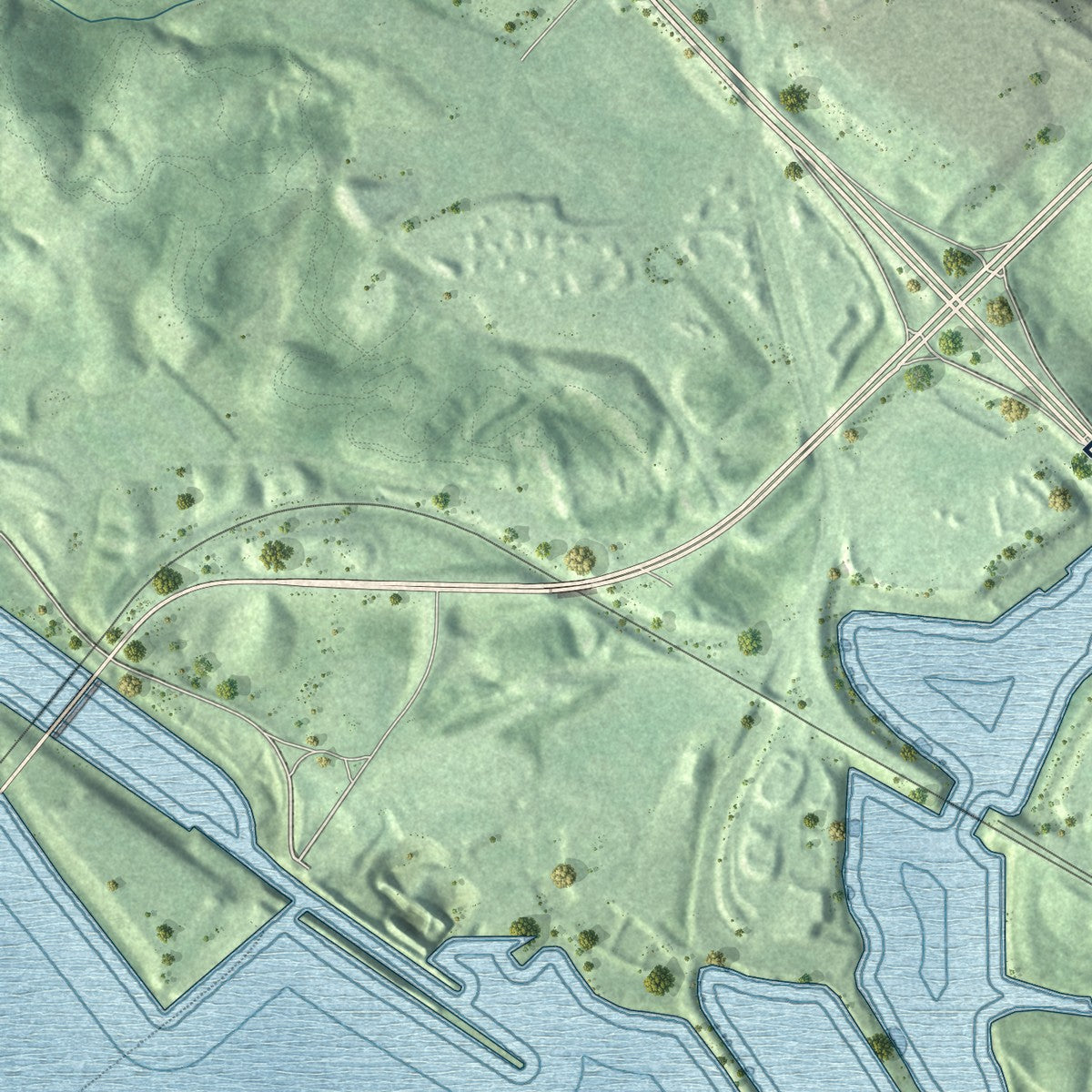Second close-up of the map of Grand Rivers, Kentucky print showing more streets and buildings