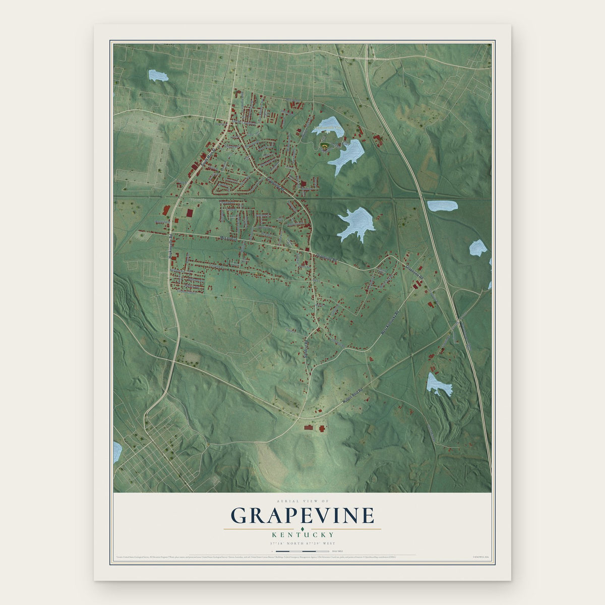 Grapevine, Kentucky map print, the full design