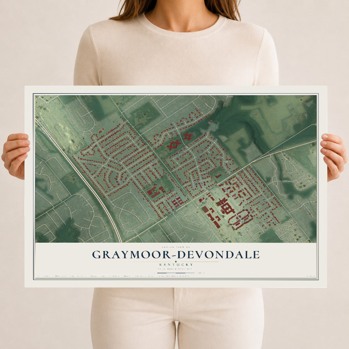 Map of Graymoor-Devondale, Kentucky, 12 x 18 inch unframed archival matte print