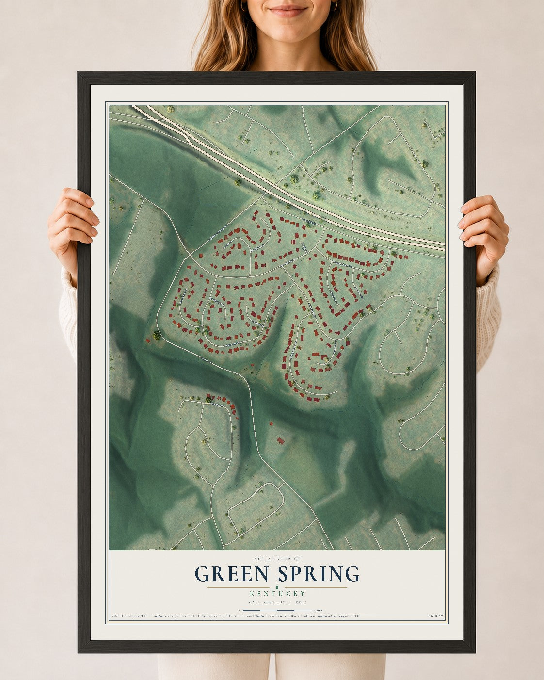 Map of Green Spring, Kentucky, 24 x 36 inch print in a black wood frame