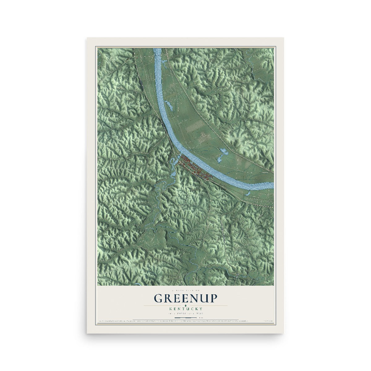 Map of Greenup, Kentucky, 12 x 18 inch unframed archival matte print