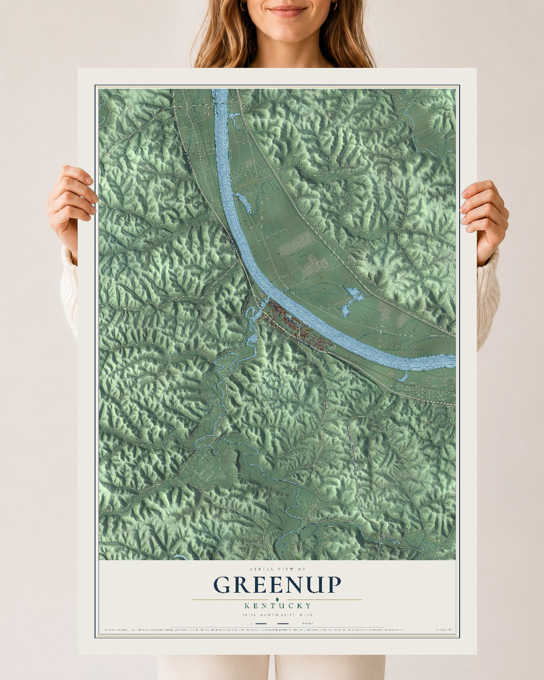Map of Greenup, Kentucky, 24 x 36 inch unframed archival matte print