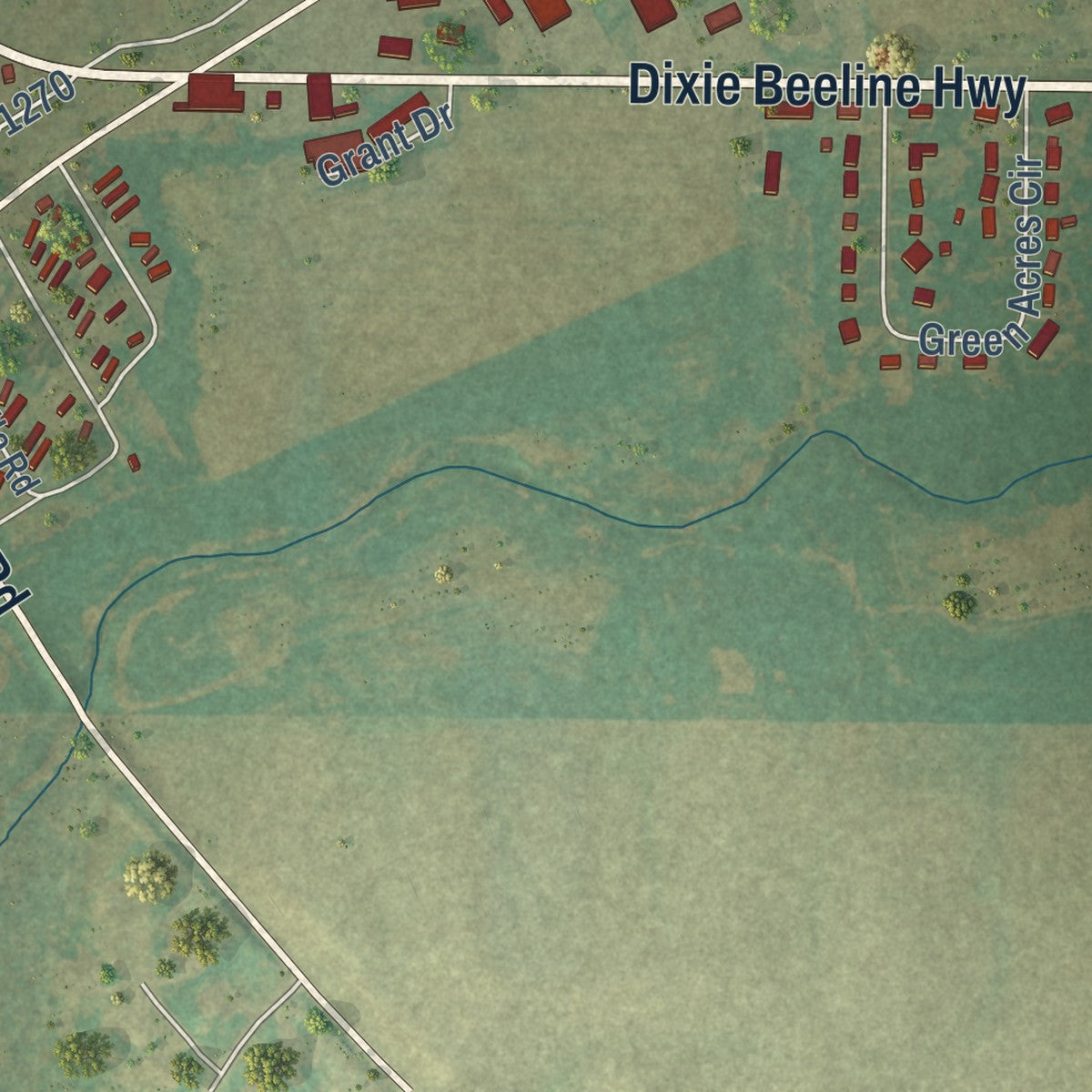 Second close-up of the map of Guthrie, Kentucky print showing more streets and buildings