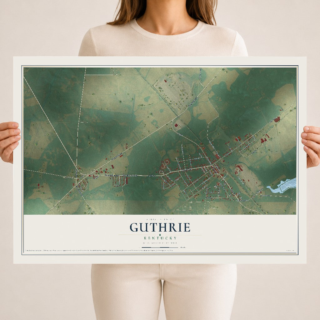 Map of Guthrie, Kentucky, 18 x 24 inch unframed archival matte print