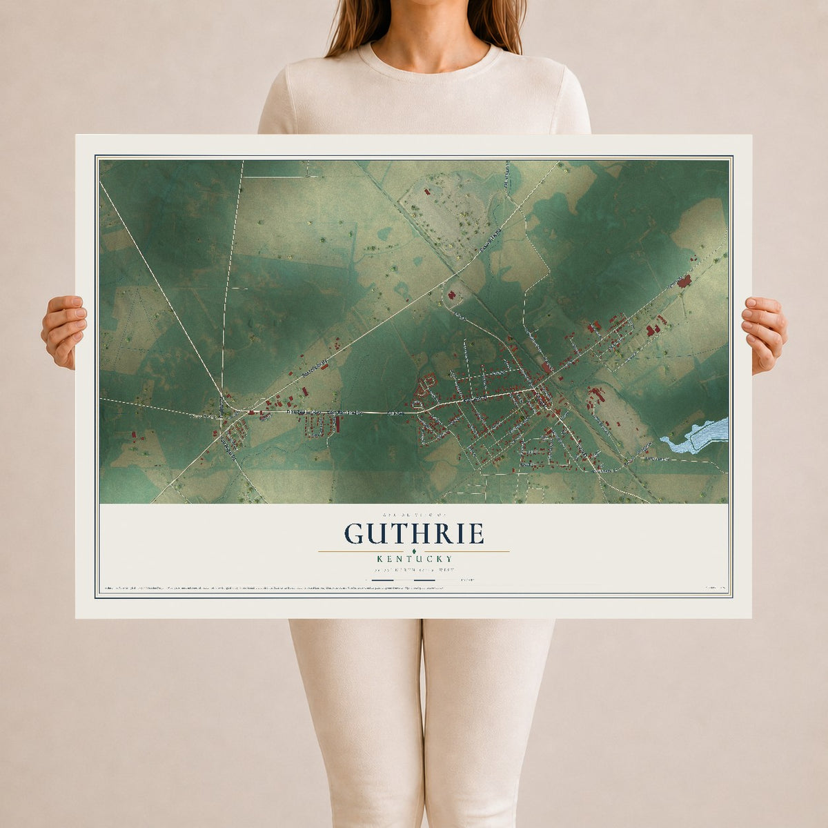 Map of Guthrie, Kentucky, 24 x 36 inch unframed archival matte print