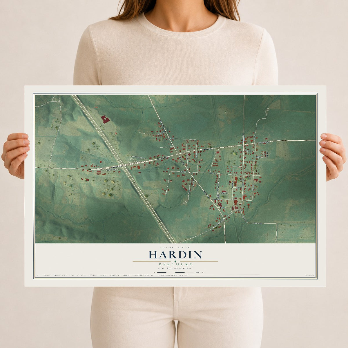 Map of Hardin, Kentucky, 12 x 18 inch unframed archival matte print
