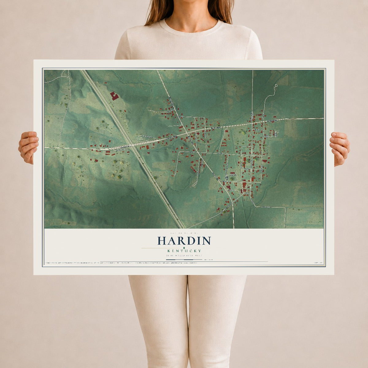 Map of Hardin, Kentucky, 24 x 36 inch unframed archival matte print