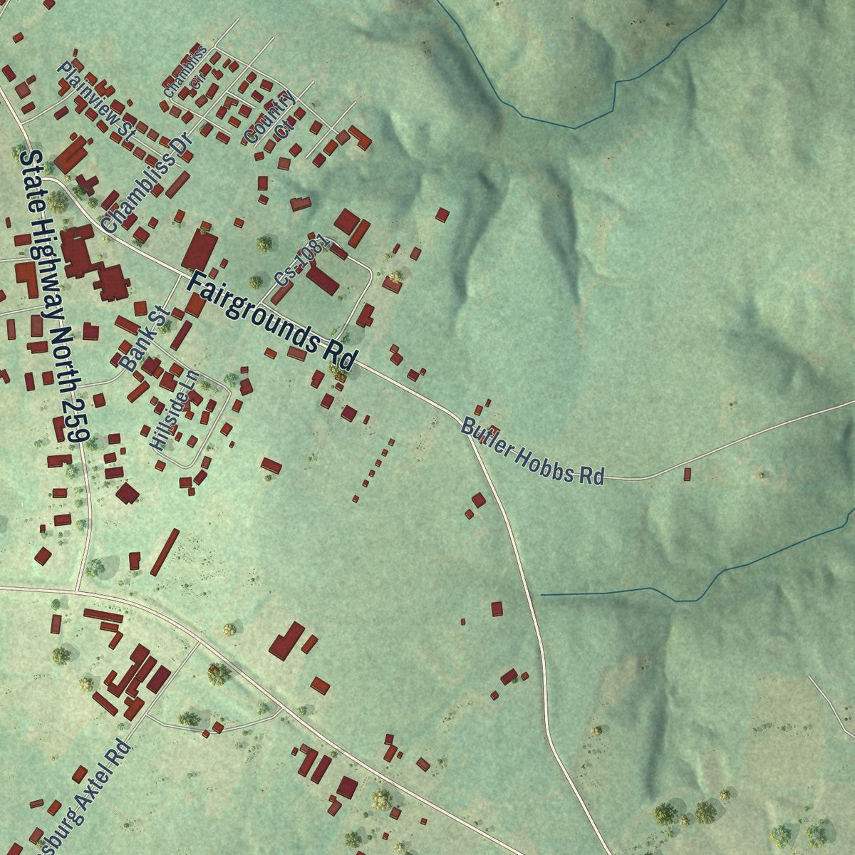 Second close-up of the map of Hardinsburg, Kentucky print showing more streets and buildings