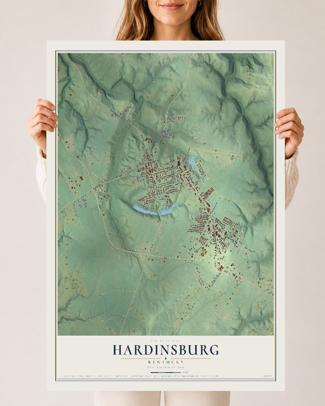 Map of Hardinsburg, Kentucky, 24 x 36 inch unframed archival matte print