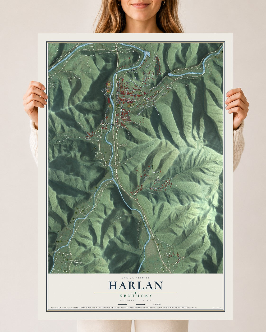 Map of Harlan, Kentucky, 24 x 36 inch unframed archival matte print