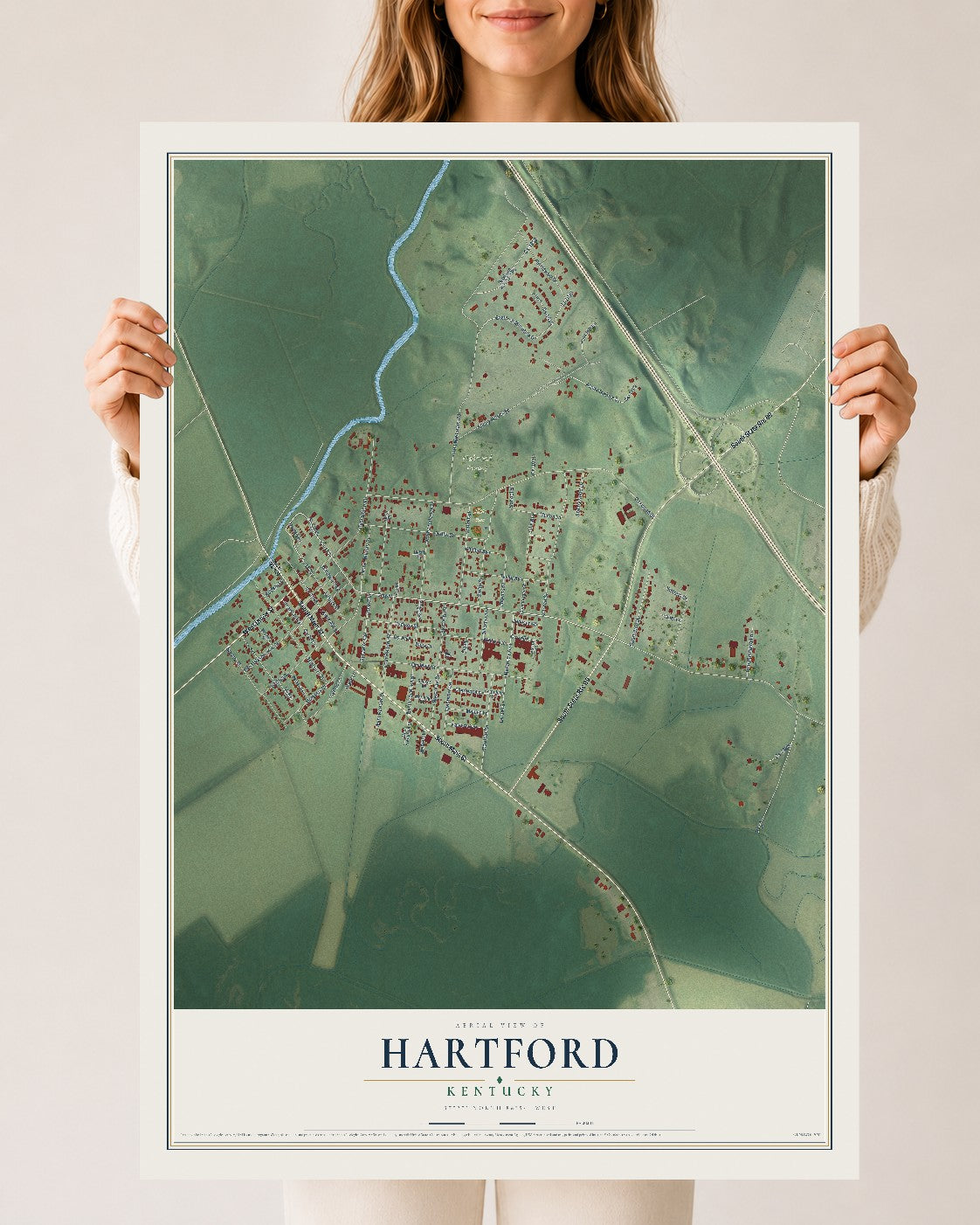 Map of Hartford, Kentucky, 24 x 36 inch unframed archival matte print