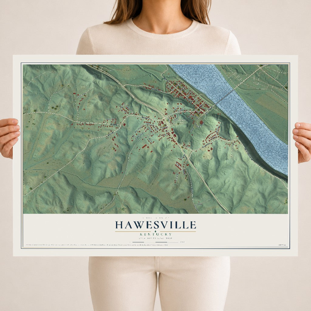 Map of Hawesville, Kentucky, 18 x 24 inch unframed archival matte print