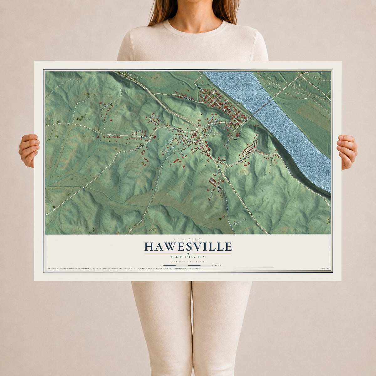 Map of Hawesville, Kentucky, 24 x 36 inch unframed archival matte print