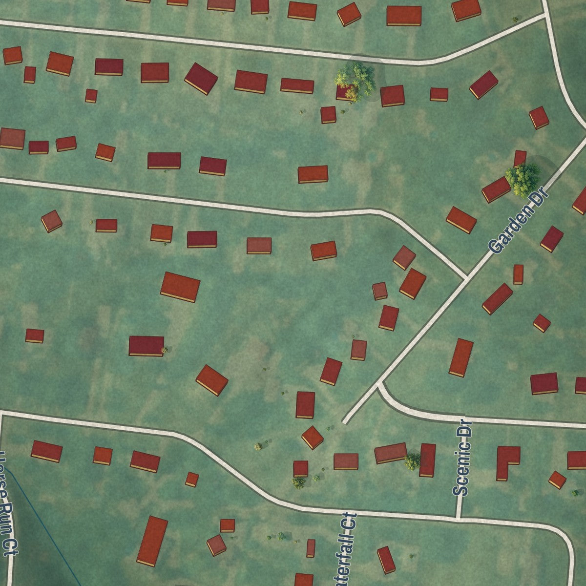 Close-up of the map of Hebron Estates, Kentucky print showing street and building detail