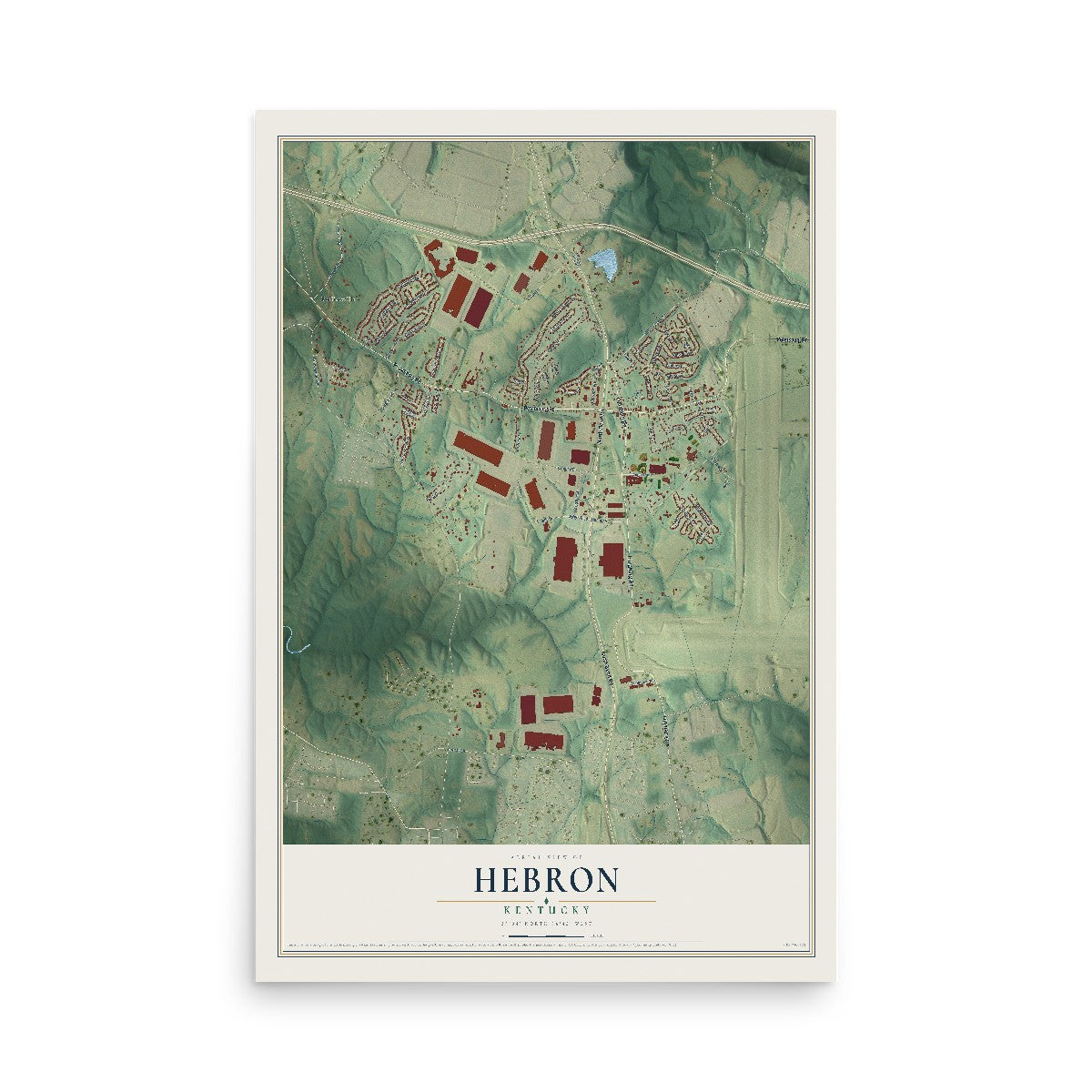 Map of Hebron, Kentucky, 12 x 18 inch unframed archival matte print