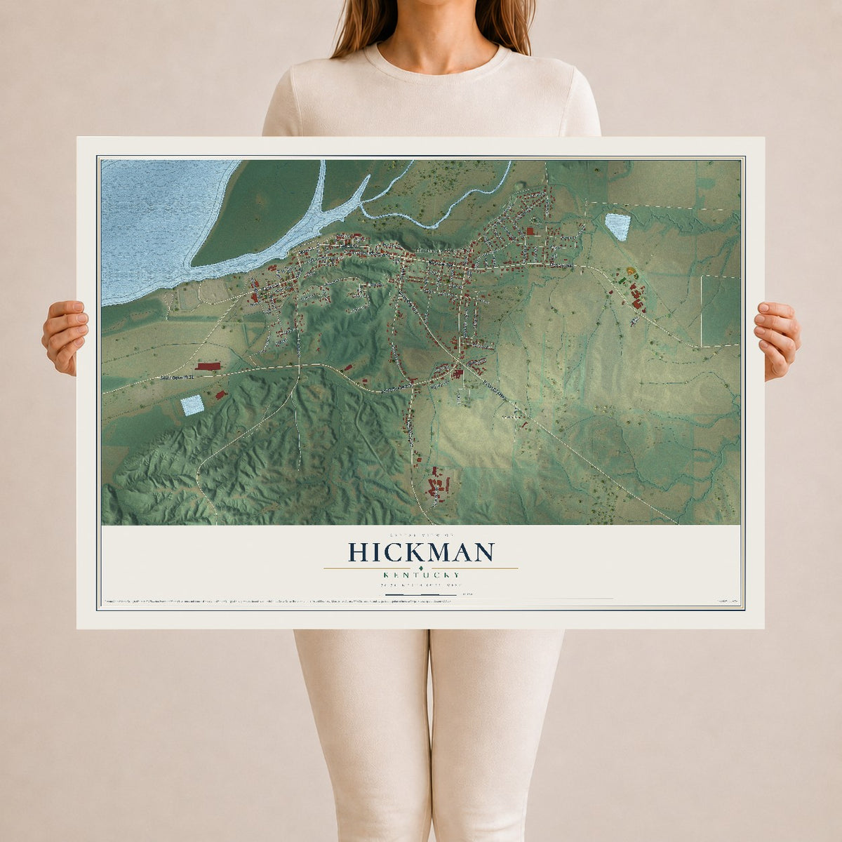 Map of Hickman, Kentucky, 24 x 36 inch unframed archival matte print