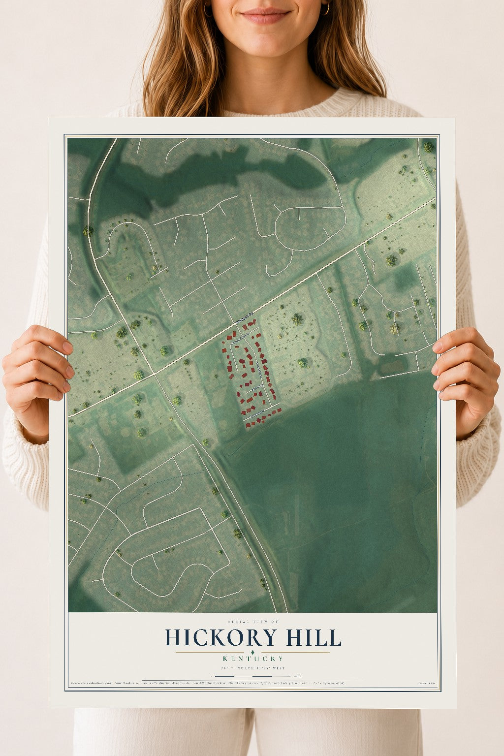 Map of Hickory Hill, Kentucky, 18 x 24 inch unframed archival matte print