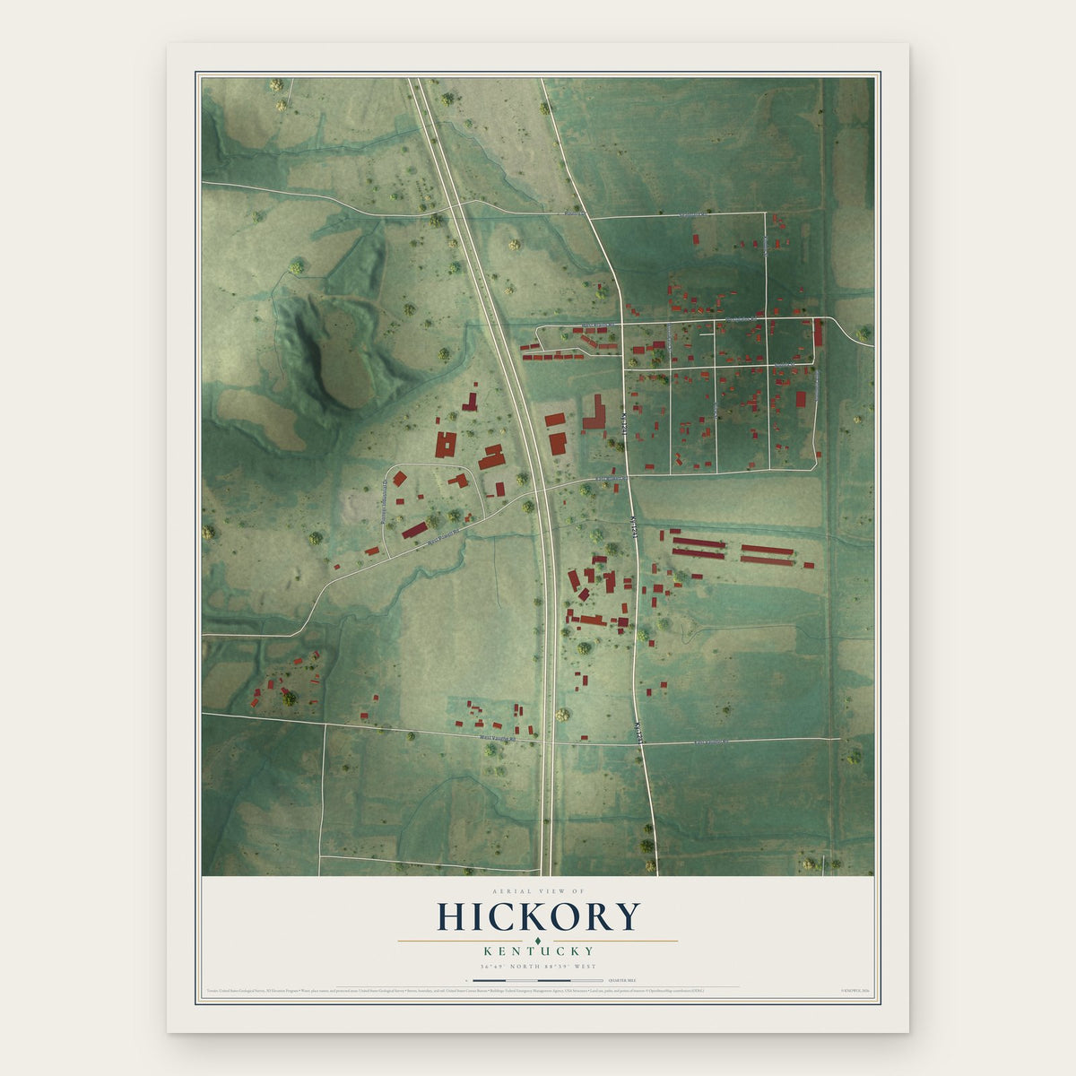 Hickory, Kentucky map print, the full design