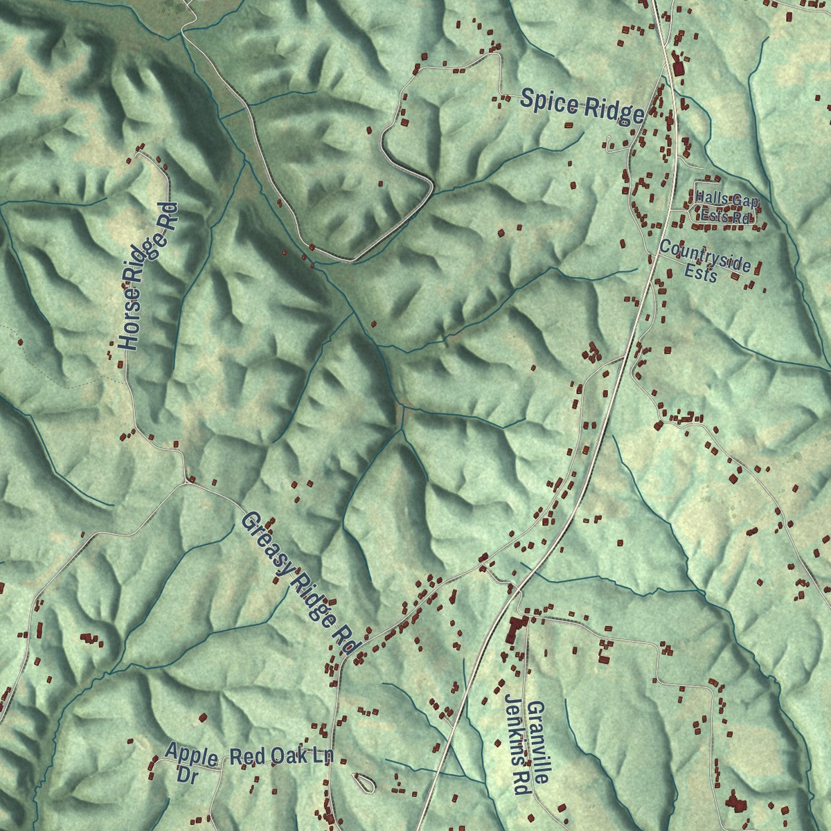 Close-up of the map of Highland, Kentucky print showing street and building detail