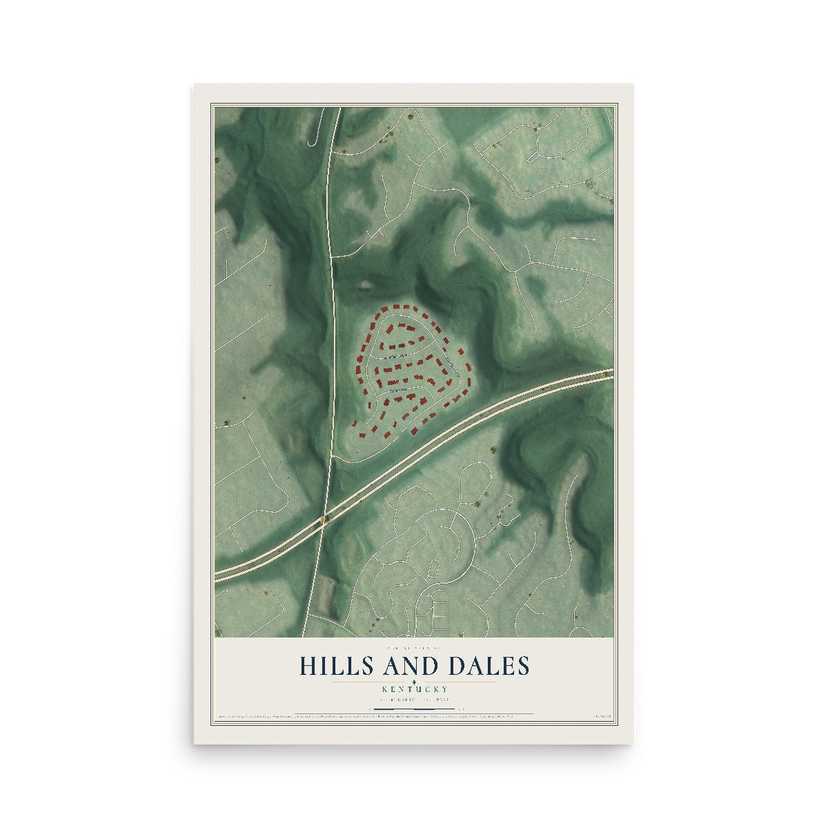 Map of Hills and Dales, Kentucky, 12 x 18 inch unframed archival matte print