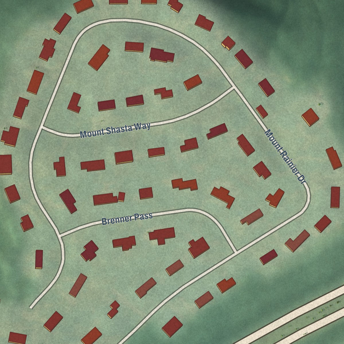 Close-up of the map of Hills and Dales, Kentucky print showing street and building detail