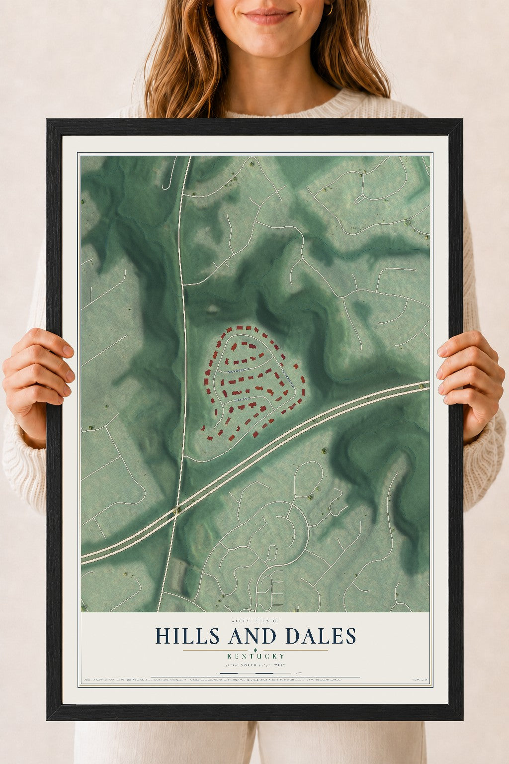 Map of Hills and Dales, Kentucky, 18 x 24 inch print in a black wood frame