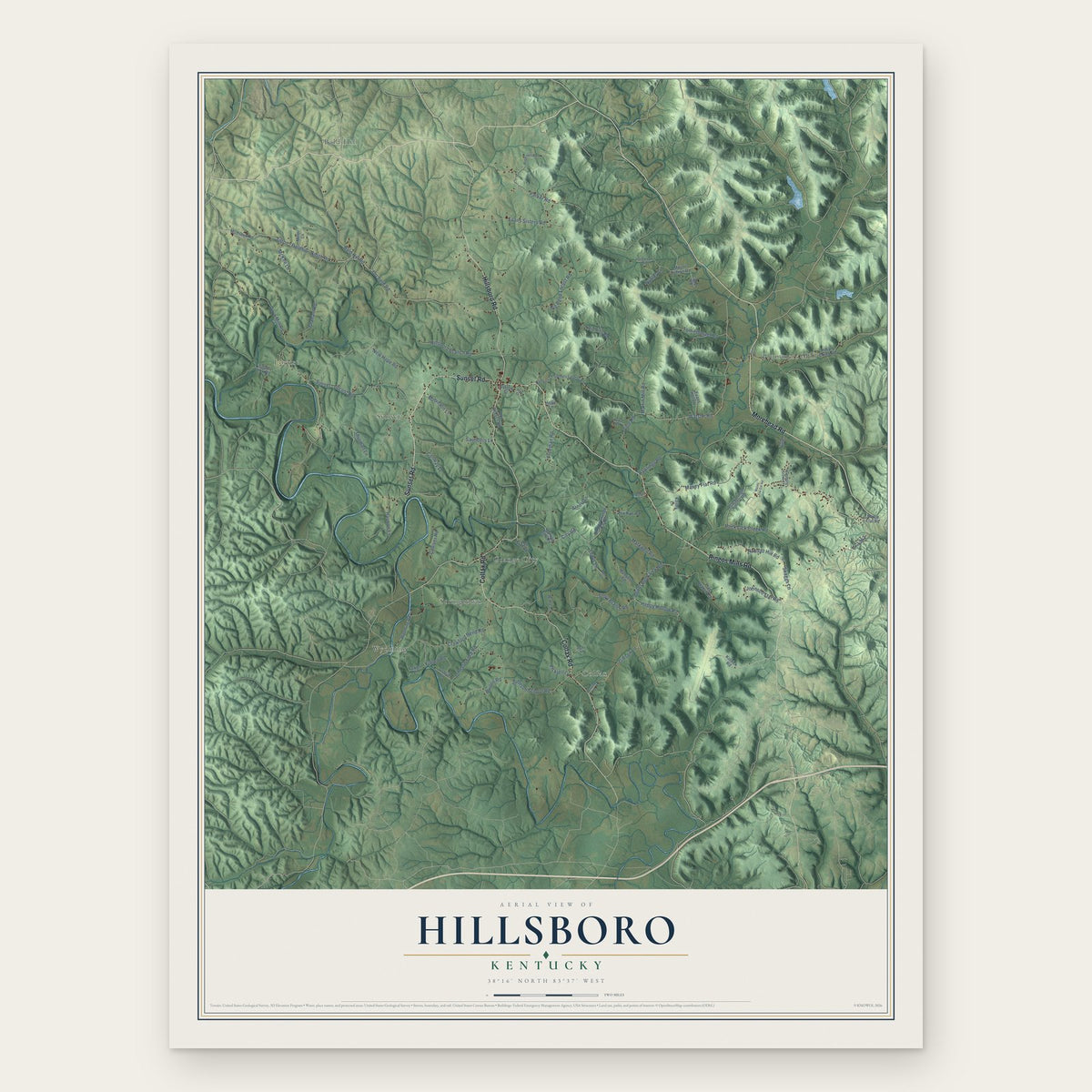 Hillsboro, Kentucky map print, the full design