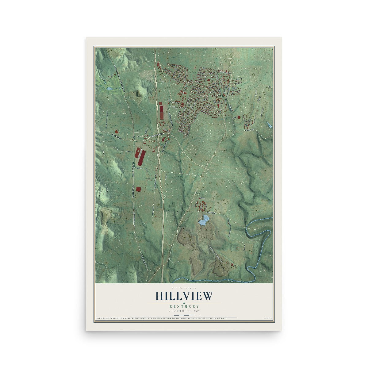 Map of Hillview, Kentucky, 12 x 18 inch unframed archival matte print