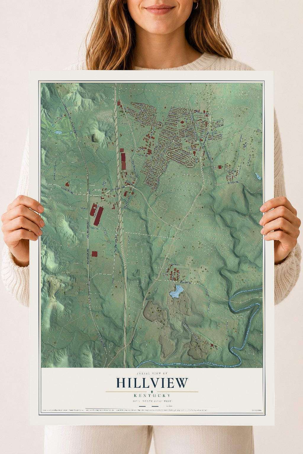 Map of Hillview, Kentucky, 18 x 24 inch unframed archival matte print