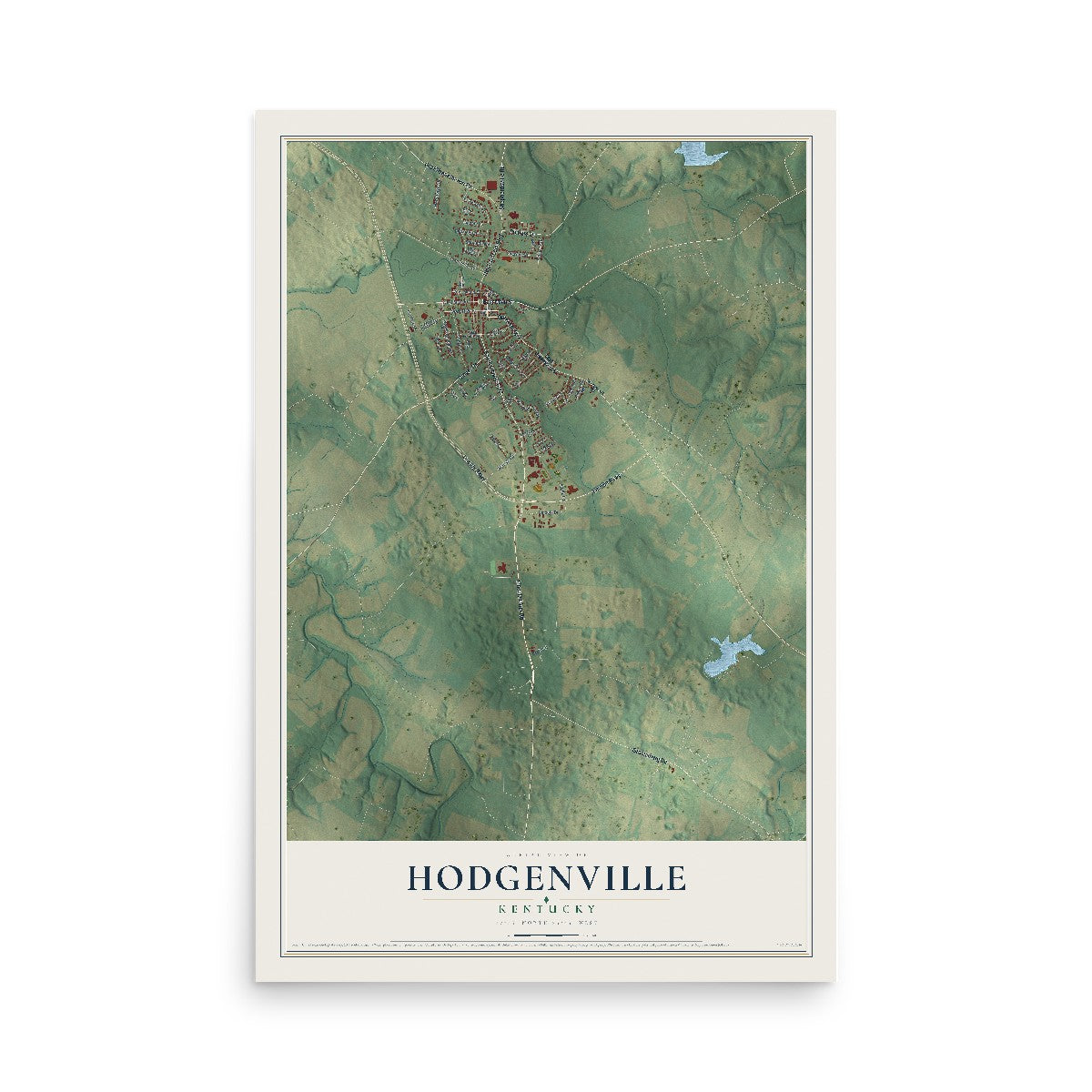 Map of Hodgenville, Kentucky, 12 x 18 inch unframed archival matte print