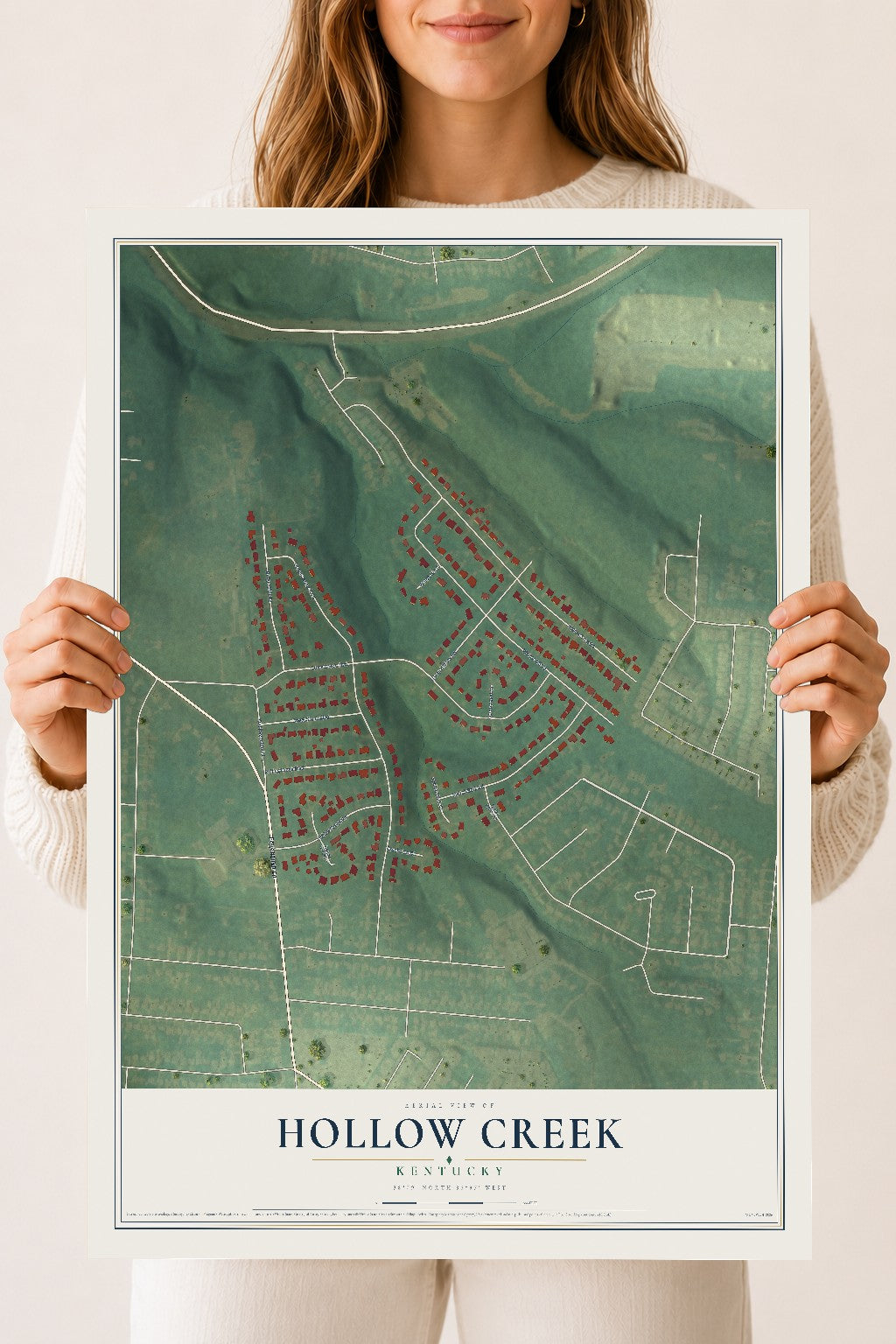 Map of Hollow Creek, Kentucky, 18 x 24 inch unframed archival matte print