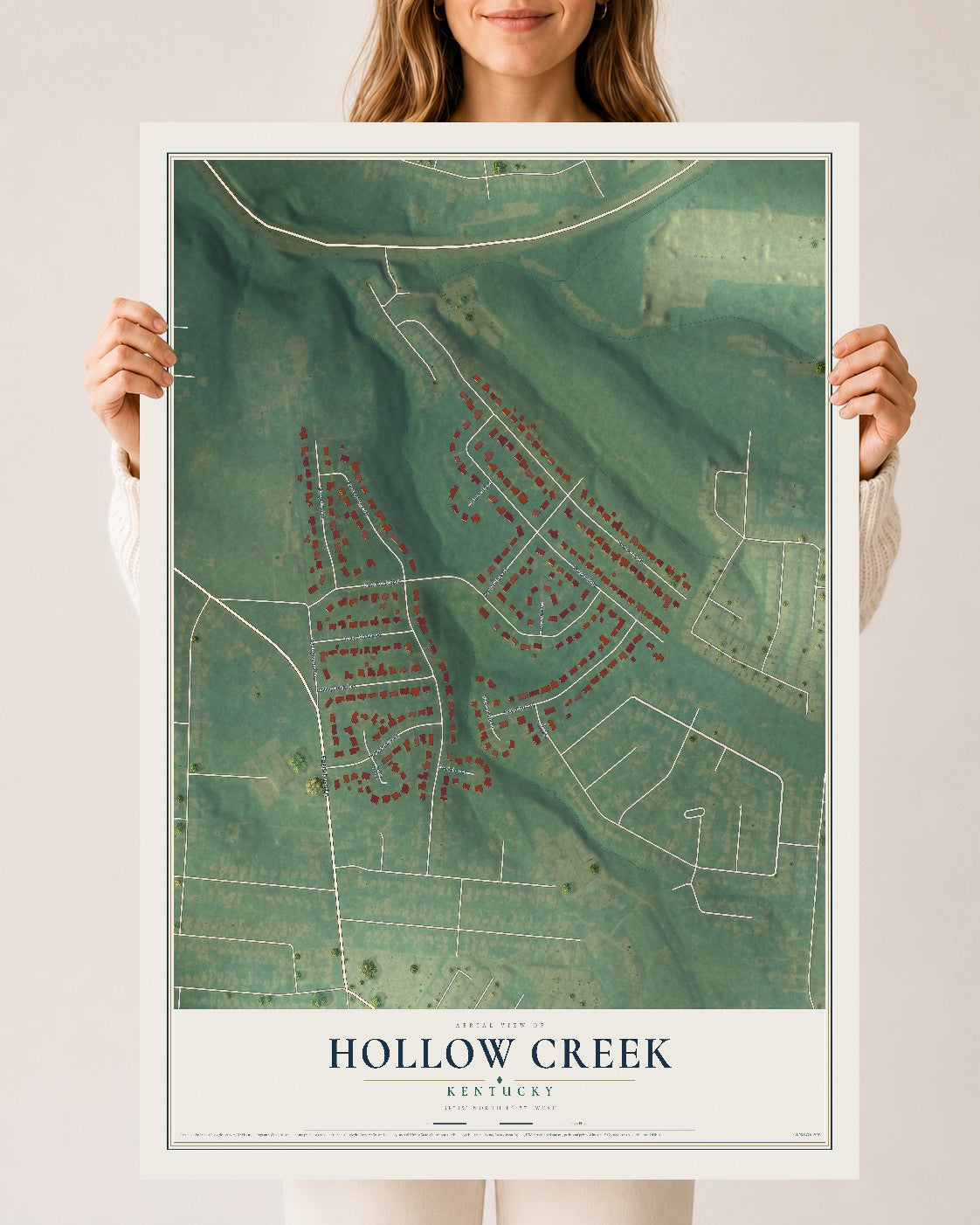Map of Hollow Creek, Kentucky, 24 x 36 inch unframed archival matte print