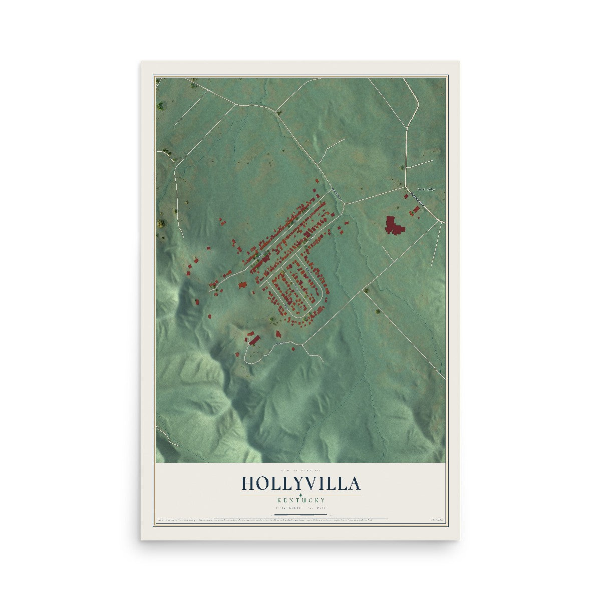 Map of Hollyvilla, Kentucky, 12 x 18 inch unframed archival matte print