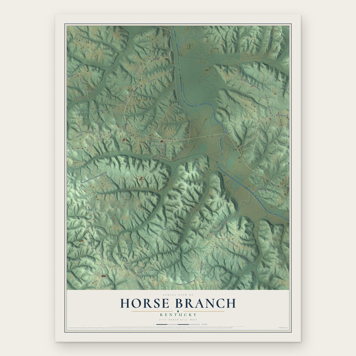 Horse Branch, Kentucky map print, the full design