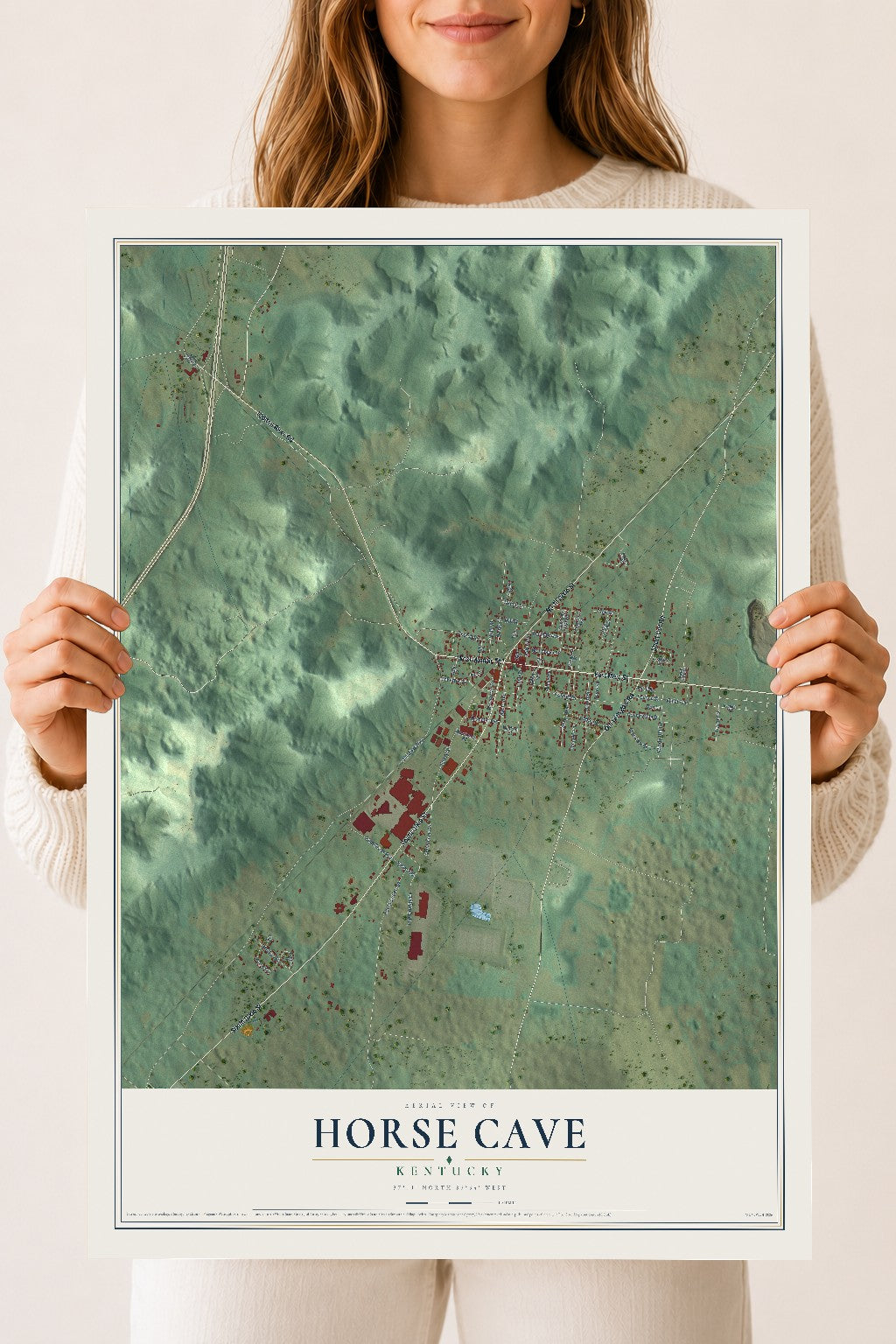 Map of Horse Cave, Kentucky, 18 x 24 inch unframed archival matte print