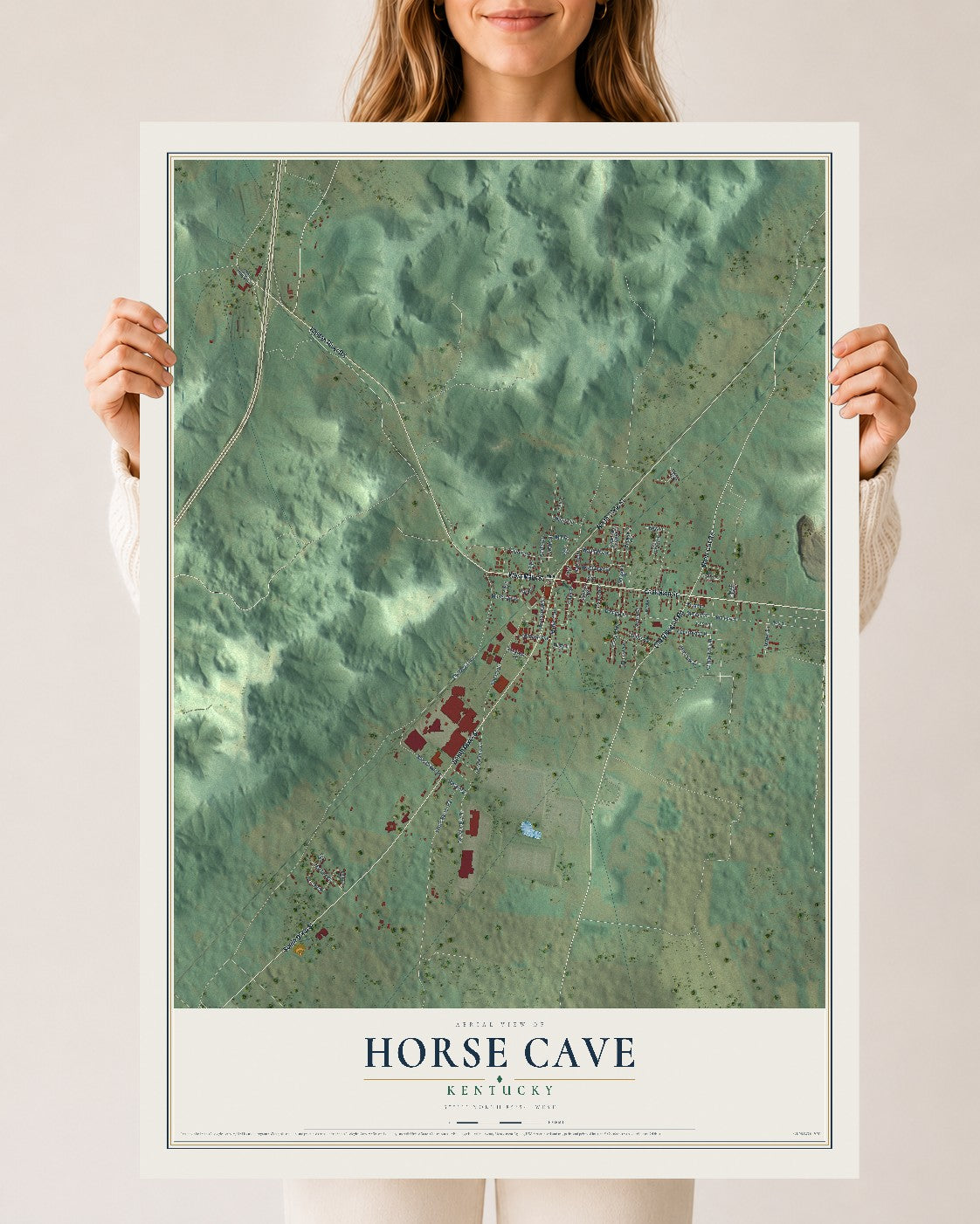 Map of Horse Cave, Kentucky, 24 x 36 inch unframed archival matte print