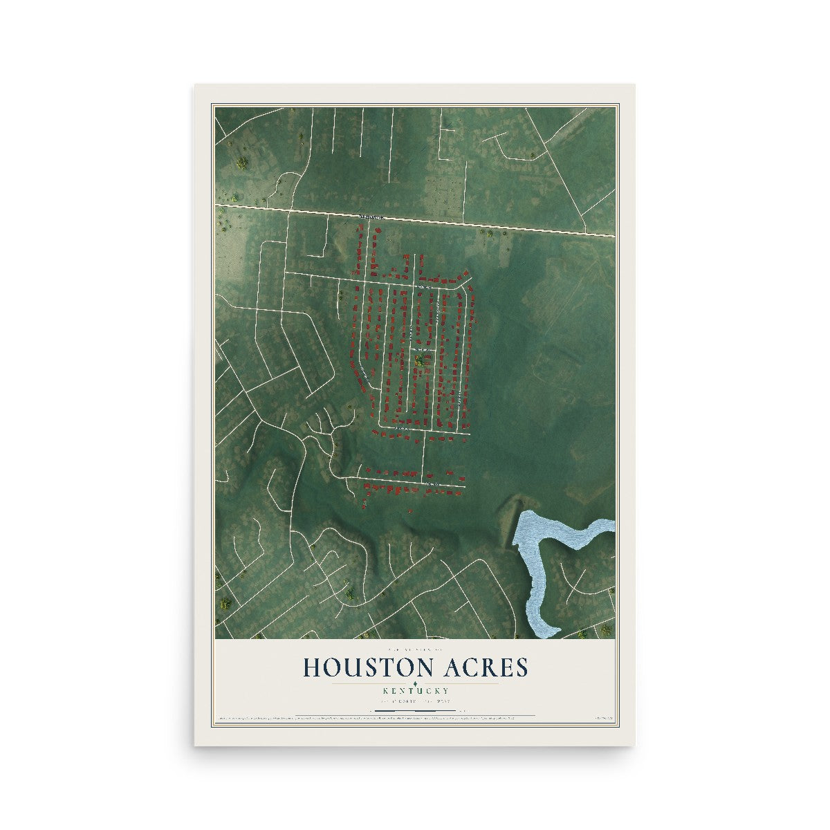 Map of Houston Acres, Kentucky, 12 x 18 inch unframed archival matte print