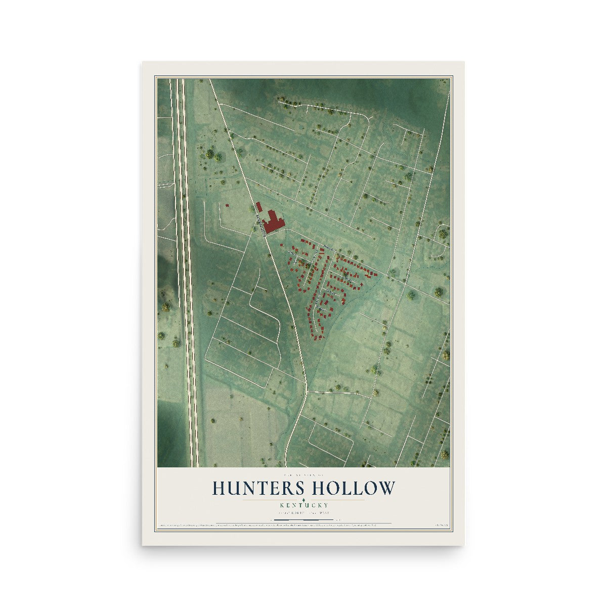 Map of Hunters Hollow, Kentucky, 12 x 18 inch unframed archival matte print